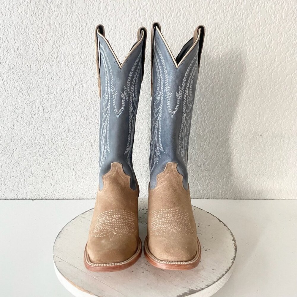 Lane Womens Square Toe Cowboy Boots 7.5 Blue Brown Suede Western Cowgirl Tall - Picture 5 of 11